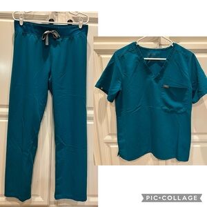 FIGS Pacific Blue Scrub Set Women’s Large Top/Medium regular pant